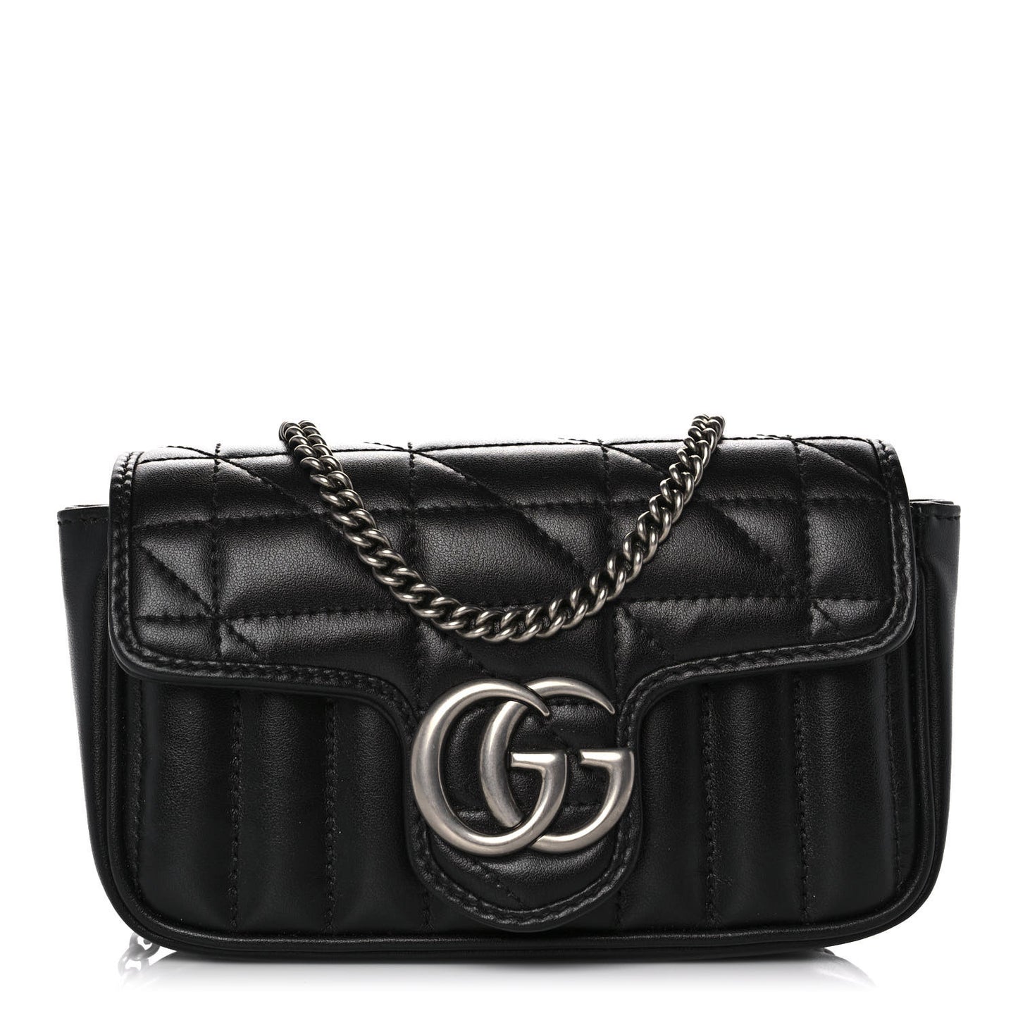 Calfskin Matelasse Aria Super Mini GG Marmont Shoulder Bag Black