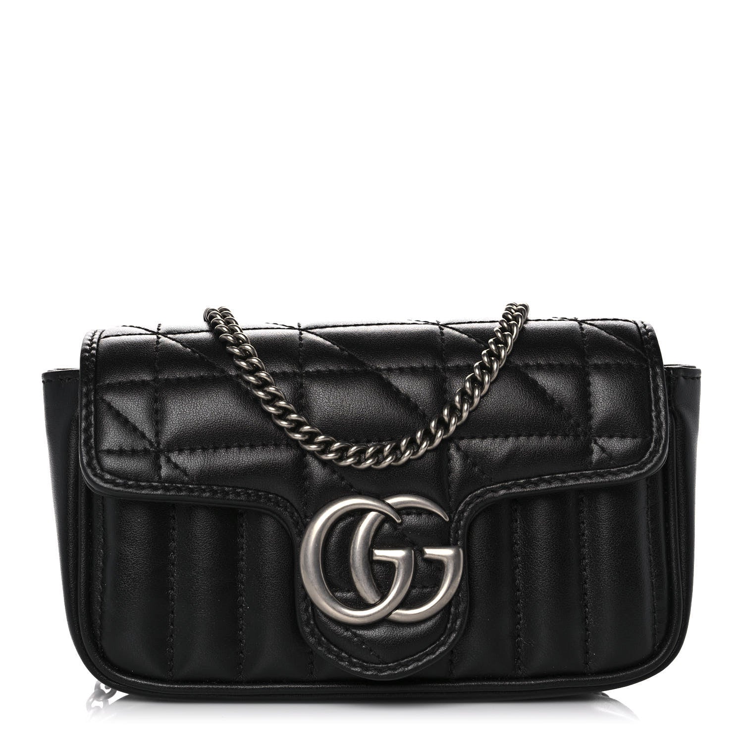 Gucci Calfskin Matelasse Aria Super Mini GG Marmont Shoulder Bag Black 1 of 10