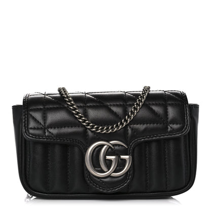 Gucci Calfskin Matelasse Aria Super Mini GG Marmont Shoulder Bag Black 1 of 10