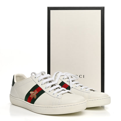 Gucci Calfskin Web Bee Embroidered Womens Ace Sneakers 37.5 White Green 11 of 11