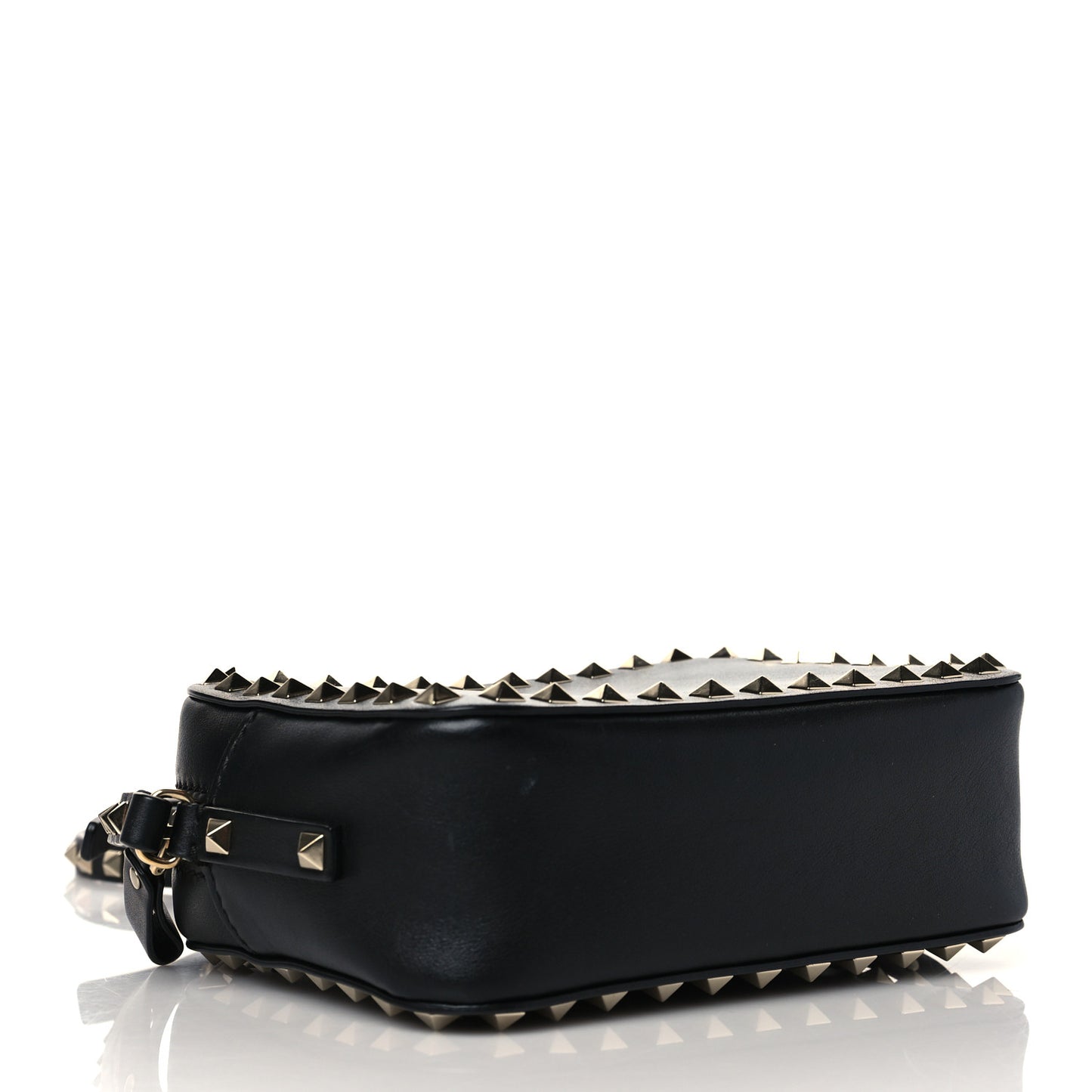 Pebbled Calfskin Rockstud Camera Crossbody Bag Black