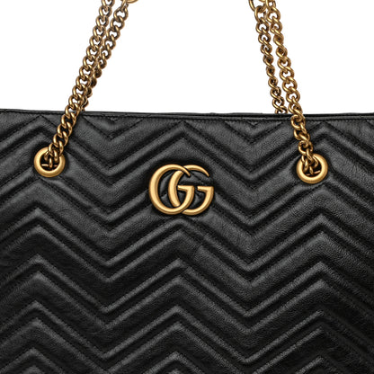 Gucci Azalea Calfskin Matelasse Large GG Marmont Slim Tote Black 8 of 10