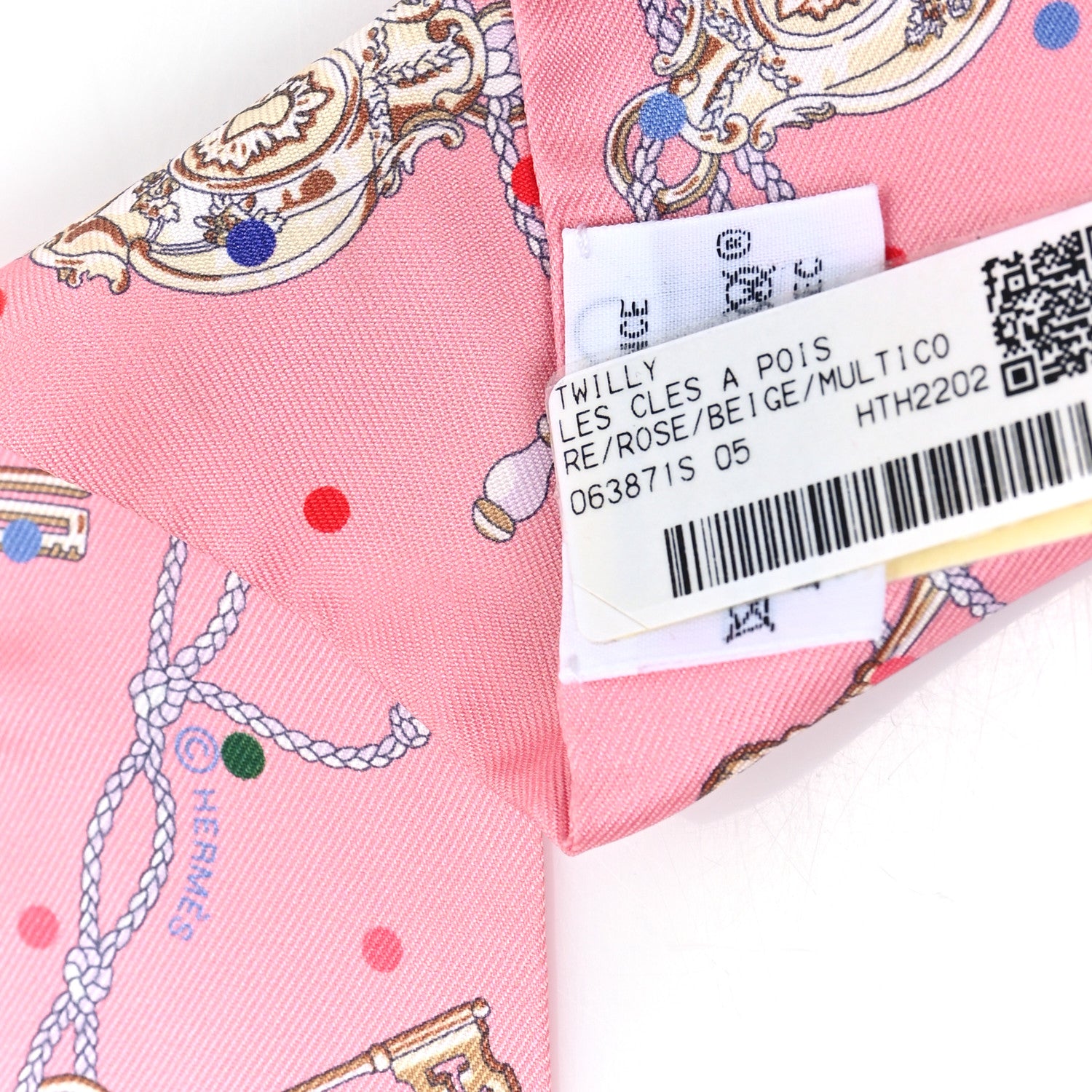 Hermes Silk Les Cles A Pois Twilly Rose Beige Multicolor 3 of 3