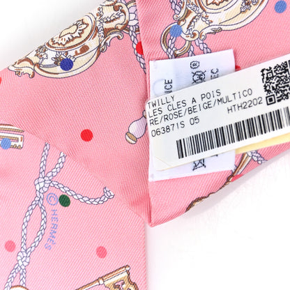 Hermes Silk Les Cles A Pois Twilly Rose Beige Multicolor 3 of 3