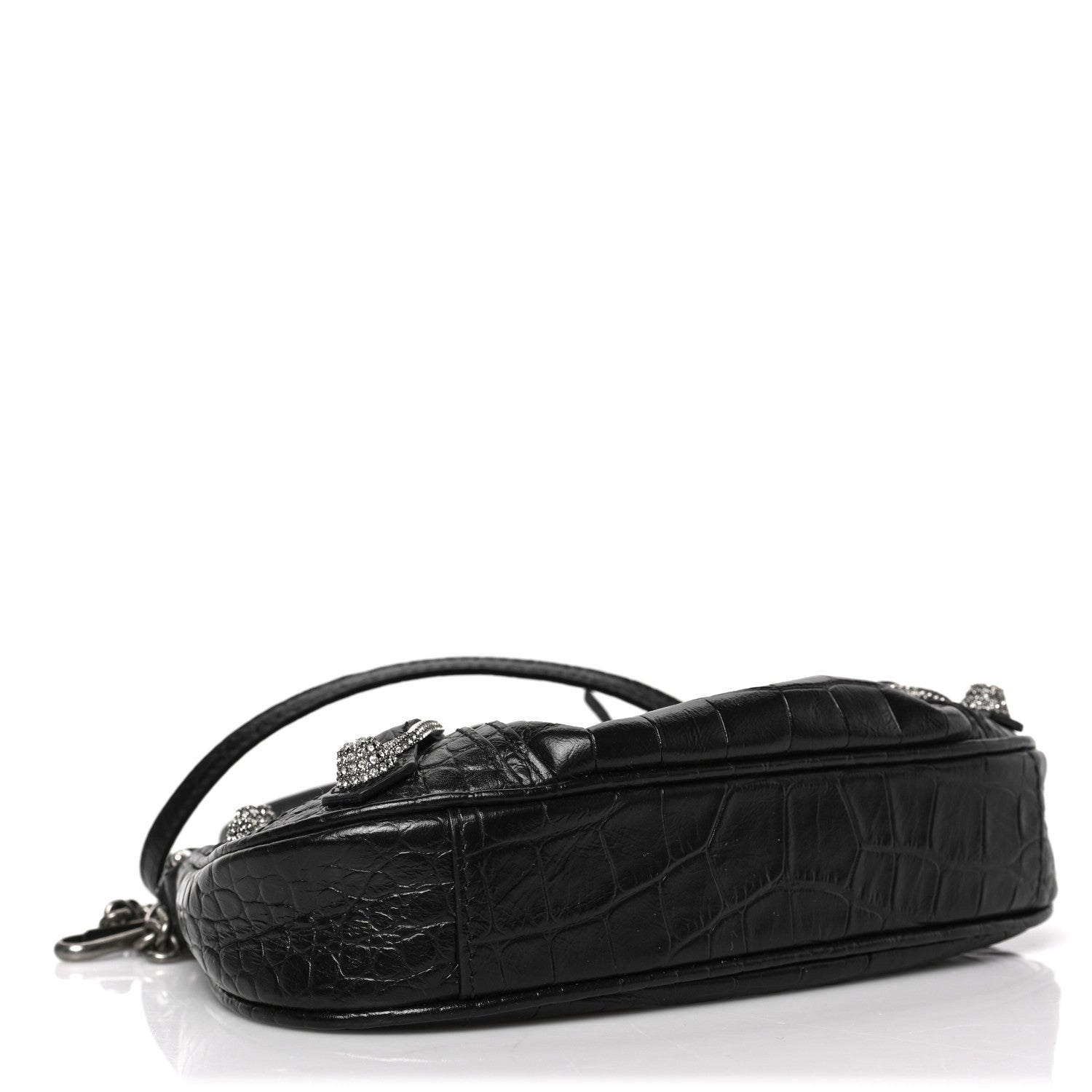 Balenciaga Extra Supple Calfskin Crystal Crocodile Embossed Le Cagole Mini Purse With Chain Black 4 of 8