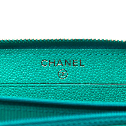 Chanel Caviar Quilted Small Zip Around Wallet Turquoise 8 of 10