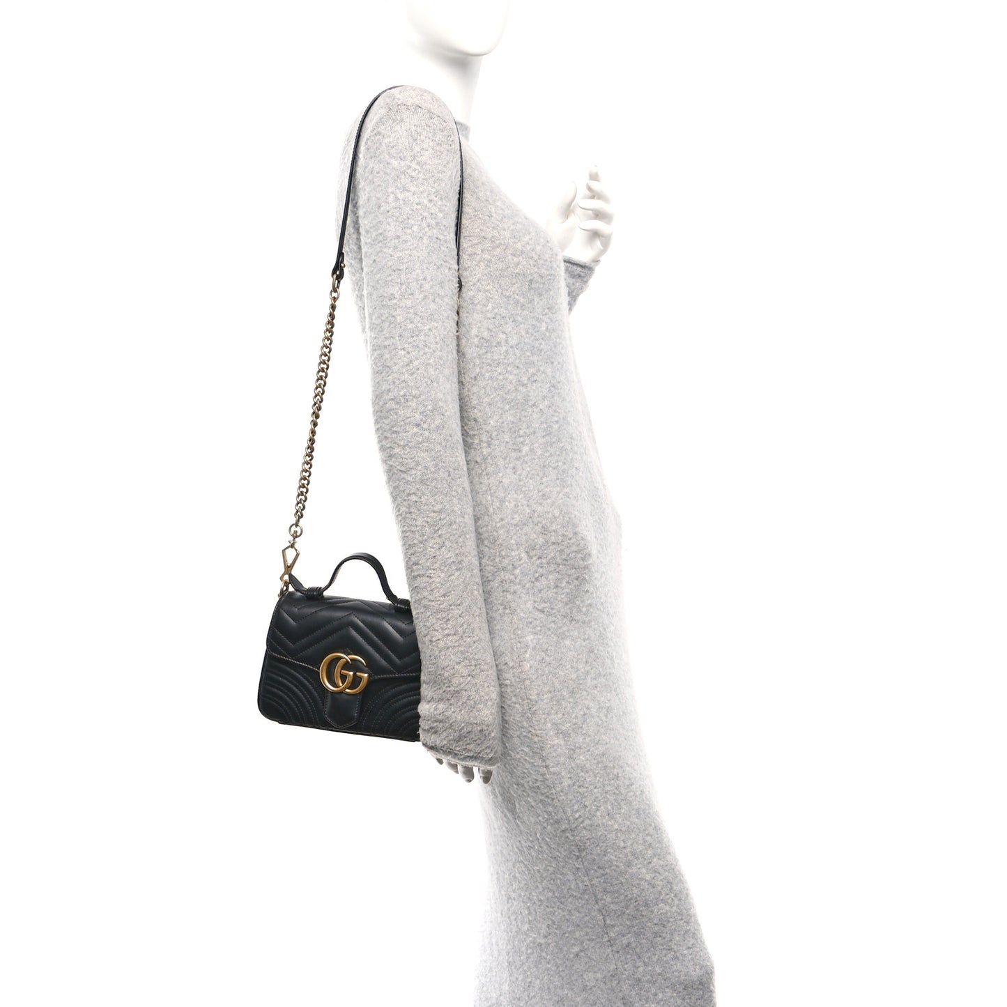 Calfskin Matelasse Mini GG Marmont Top Handle Shoulder Bag Black