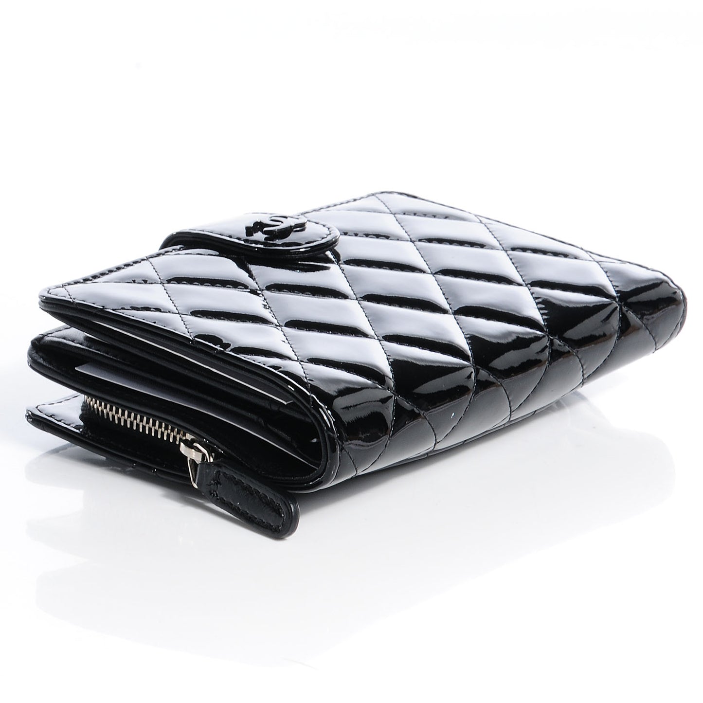 Patent Quilted CC French Wallet Black