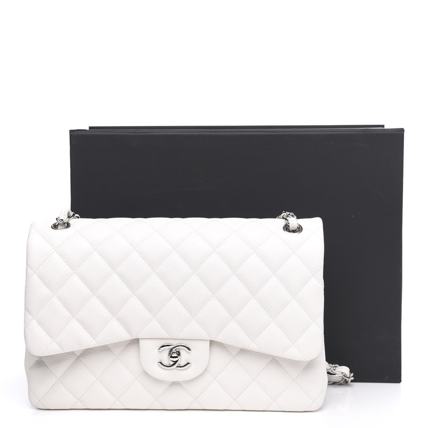 Caviar Quilted Jumbo Double Flap White