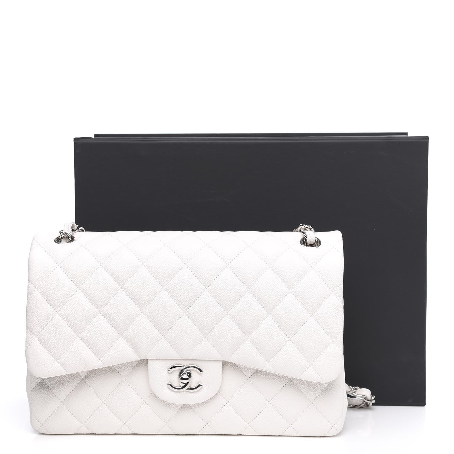 Chanel Caviar Quilted Jumbo Double Flap White 9 of 9