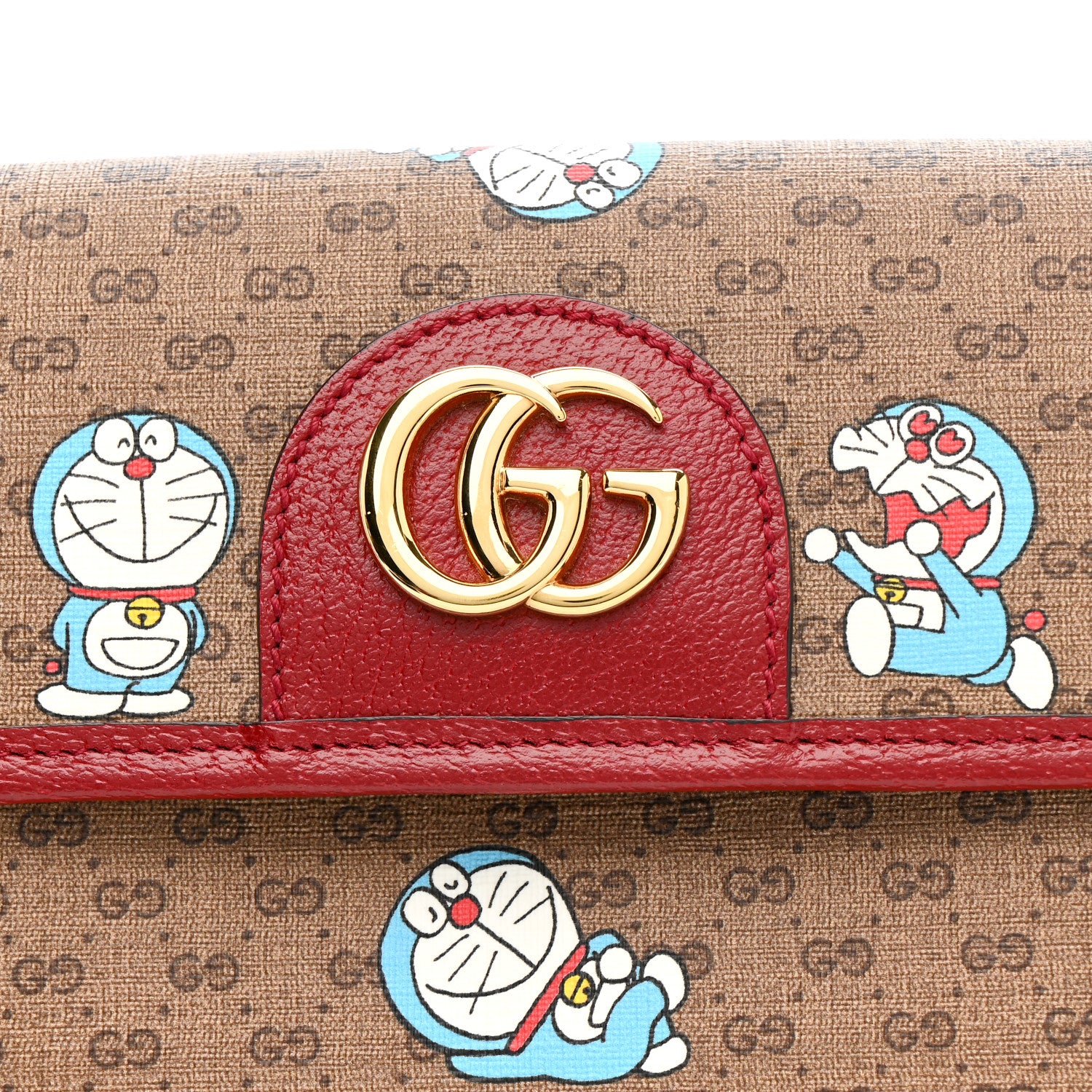 Gucci X DORAEMON Mini Vintage GG Supreme Monogram Web Slim Belt Bag Beige Cherry Red 9 of 11