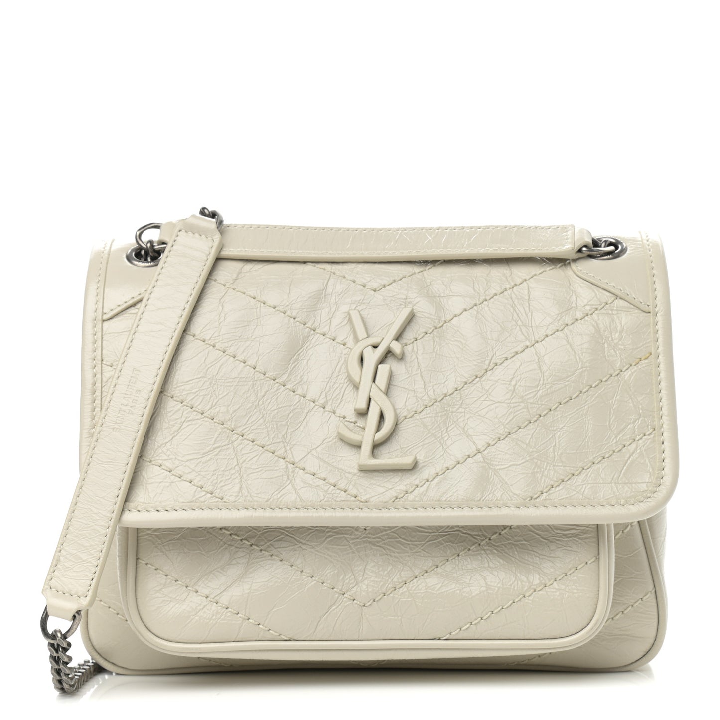 Crinkled Calfskin Matelasse Monogram Baby Niki Chain Satchel Blanc Vintage