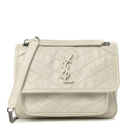 Saint Laurent Crinkled Calfskin Matelasse Monogram Baby Niki Chain Satchel Blanc Vintage 1 of 12