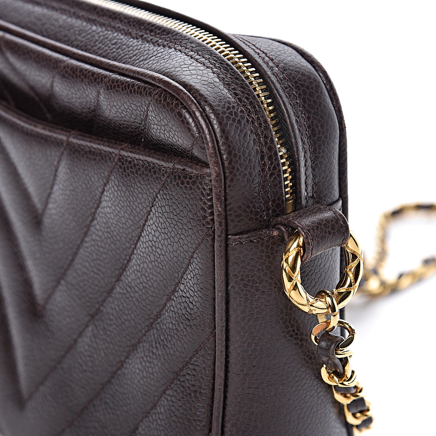 Chanel Caviar Chevron Quilted Camera Case Brown 13 of 15