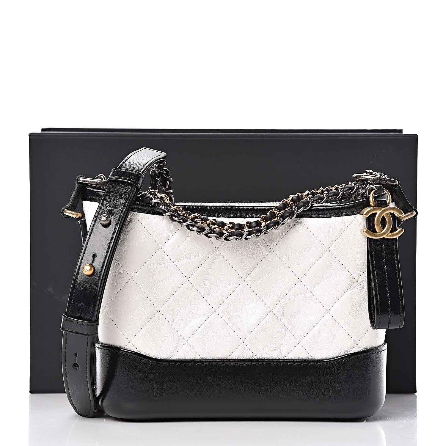 Chanel Aged Calfskin Quilted Small Gabrielle Hobo Black White 13 of 13