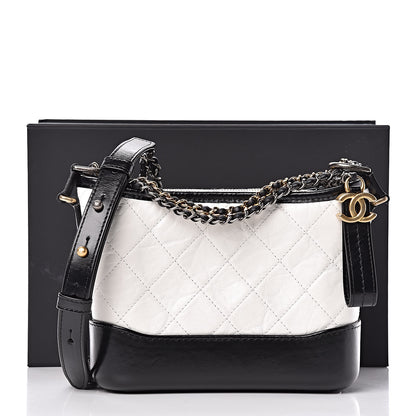 Chanel Aged Calfskin Quilted Small Gabrielle Hobo Black White 13 of 13
