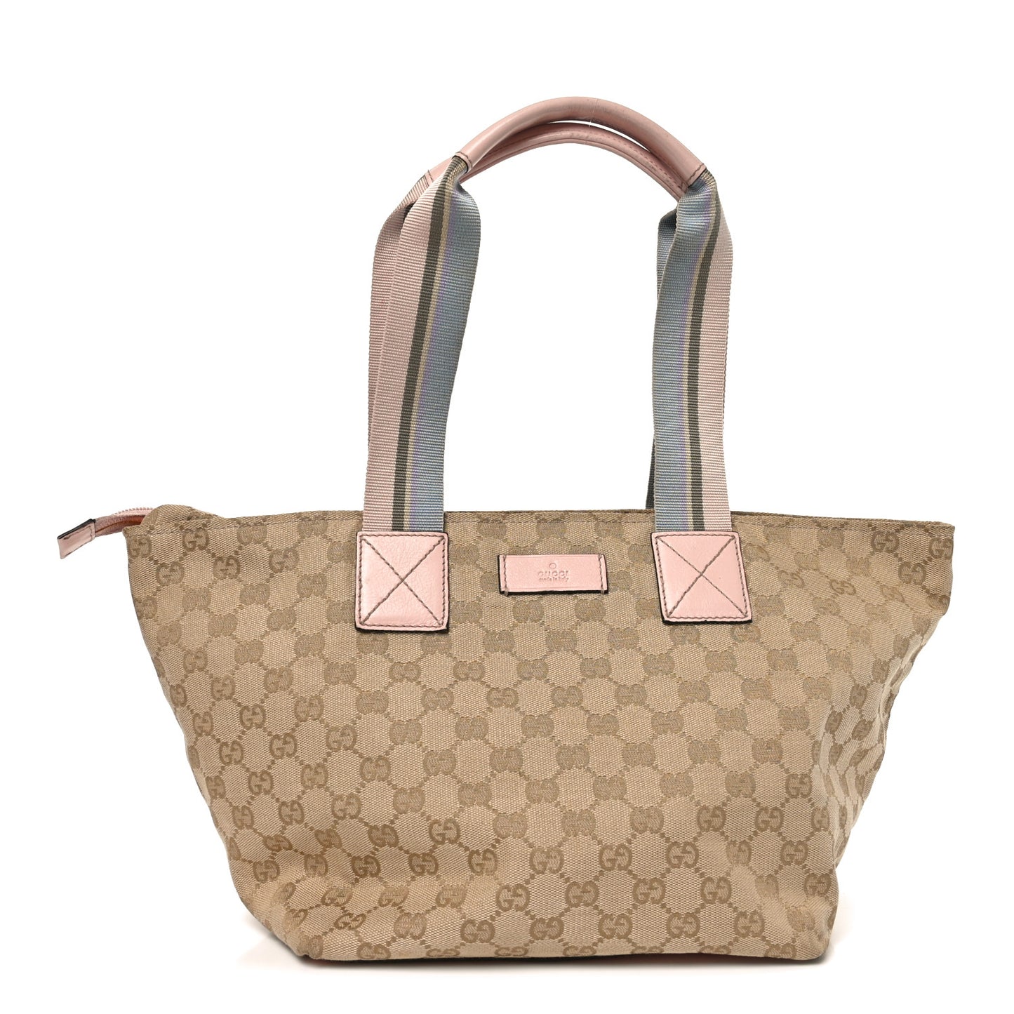 GG Monogram Medium Web Handle Bucket Tote Pink Blue