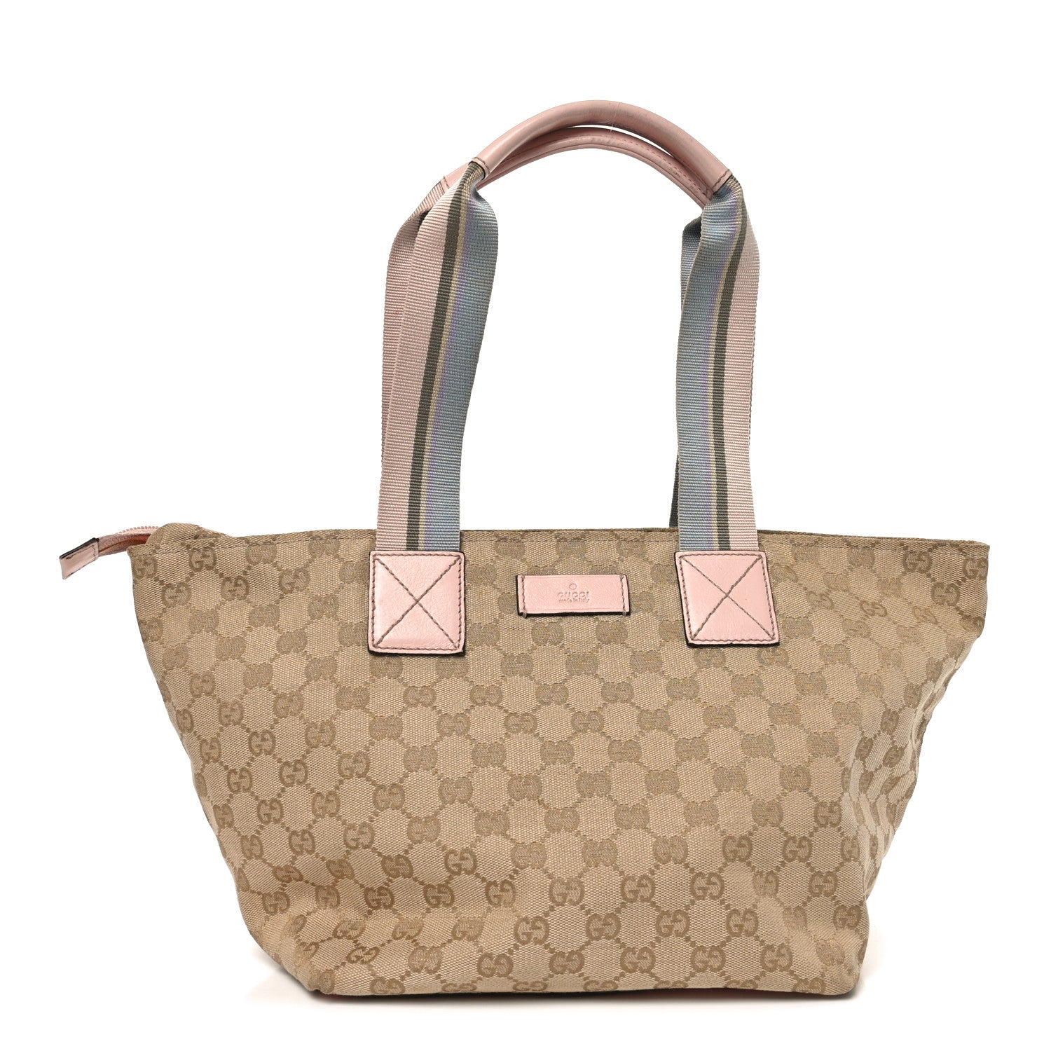 Gucci GG Monogram Medium Web Handle Bucket Tote Pink Blue 1 of 10