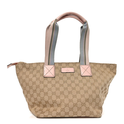 Gucci GG Monogram Medium Web Handle Bucket Tote Pink Blue 1 of 10