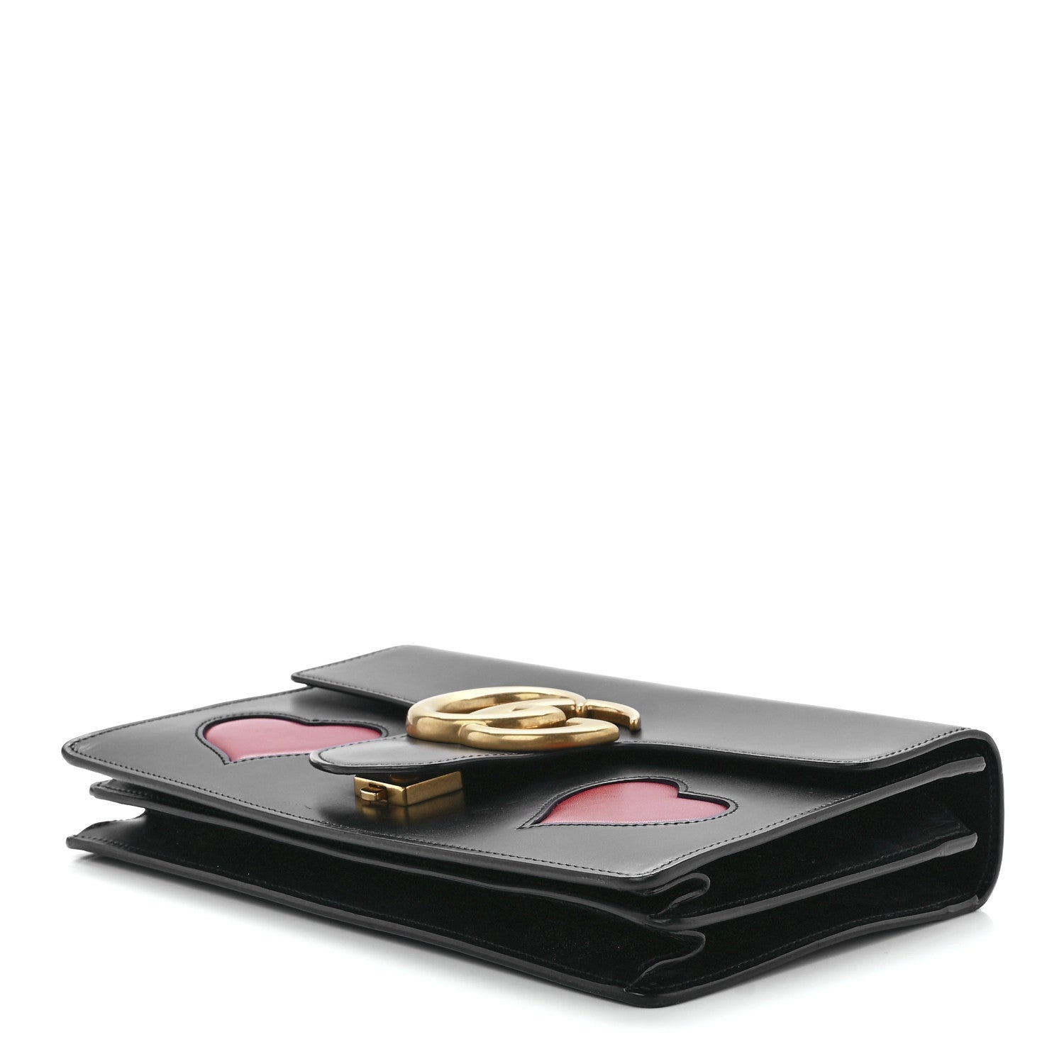 Gucci Knight Calfskin Malaga Kid Heart Medium GG Marmont Chain Handle Bag Black Hibiscus Red Multicolor 10 of 13