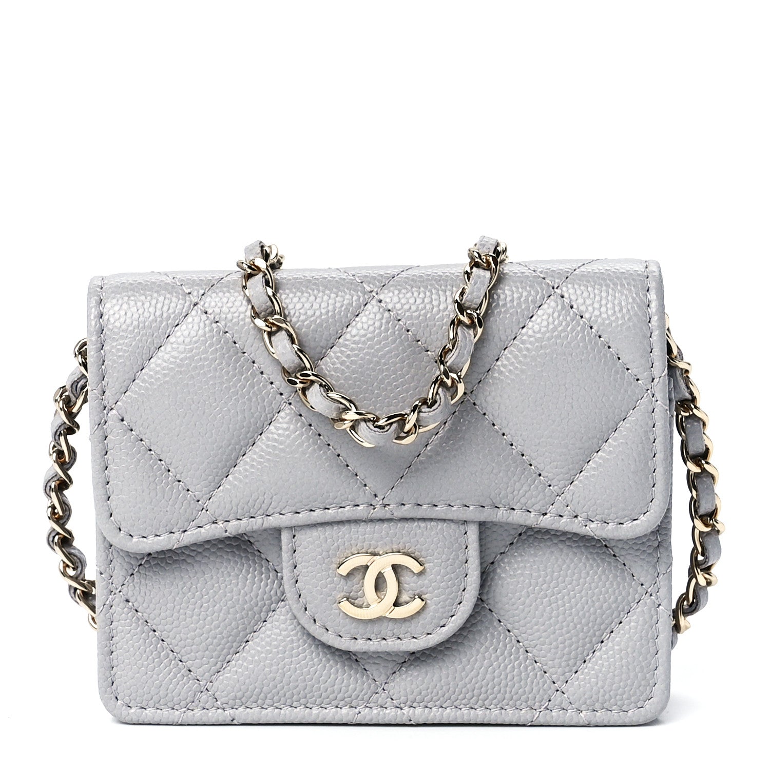Chanel Caviar Quilted Flap Card Holder On Chain Grey 1 of 13