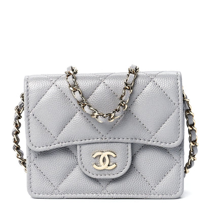 Chanel Caviar Quilted Flap Card Holder On Chain Grey 1 of 13