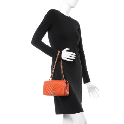Chanel Calfskin Chevron Quilted Mini Statement Flap Dark Orange 2 of 8