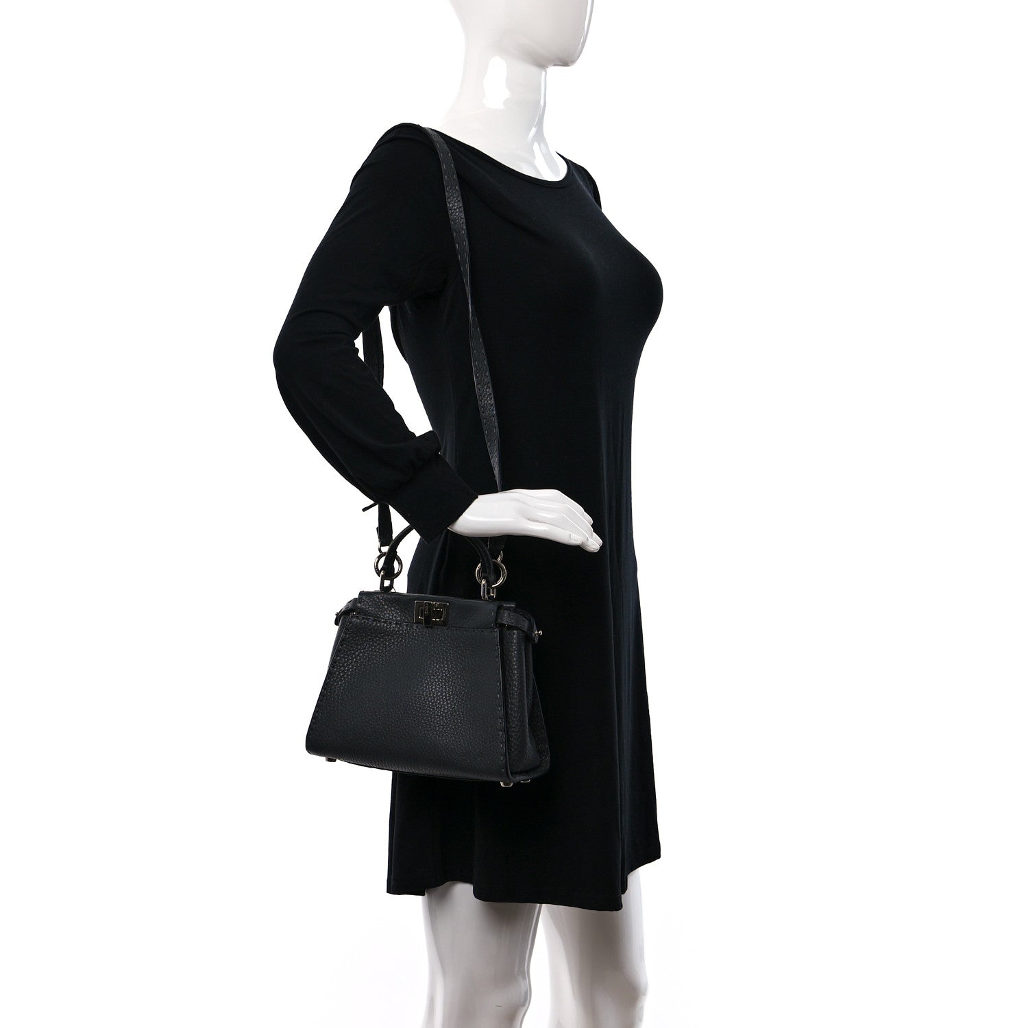 Fendi Cuoio Romano Selleria Bi-Color Mini Peekaboo Iconic Satchel Asfalto Latte 2 of 9