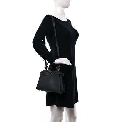 Fendi Cuoio Romano Selleria Bi-Color Mini Peekaboo Iconic Satchel Asfalto Latte 2 of 9