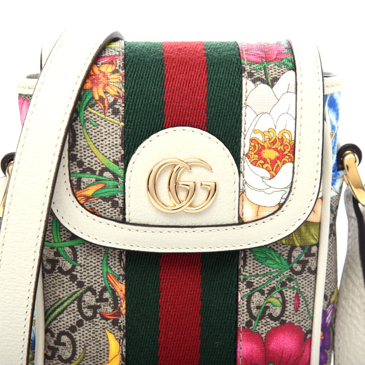 Gucci GG Supreme Monogram Flora Web Ophidia Phone Crossbody Bag White 8 of 9