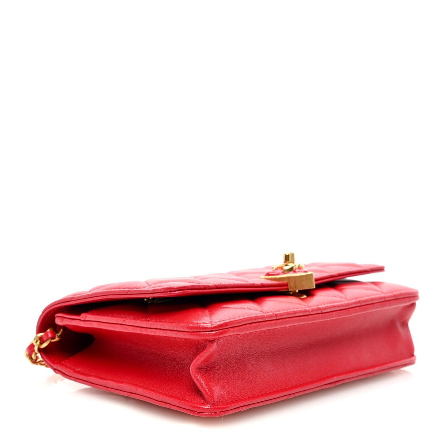 Lambskin Plexiglass Quilted Coco Love Wallet On Chain WOC Red