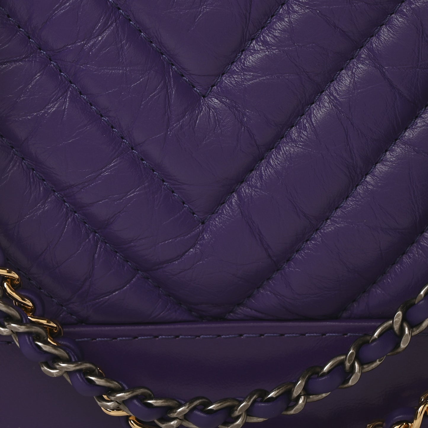 Aged Calfskin Chevron Quilted Small Gabrielle Hobo Purple