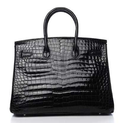 Hermes Shiny Porosus Crocodile Birkin 35 Black 4 of 32