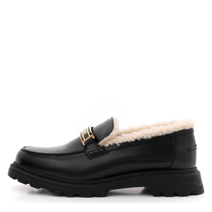Christian Dior Brushed Calfskin Shearling Dior Code Lug Sole 15mm Loafers 41 Black Natural 1 of 10