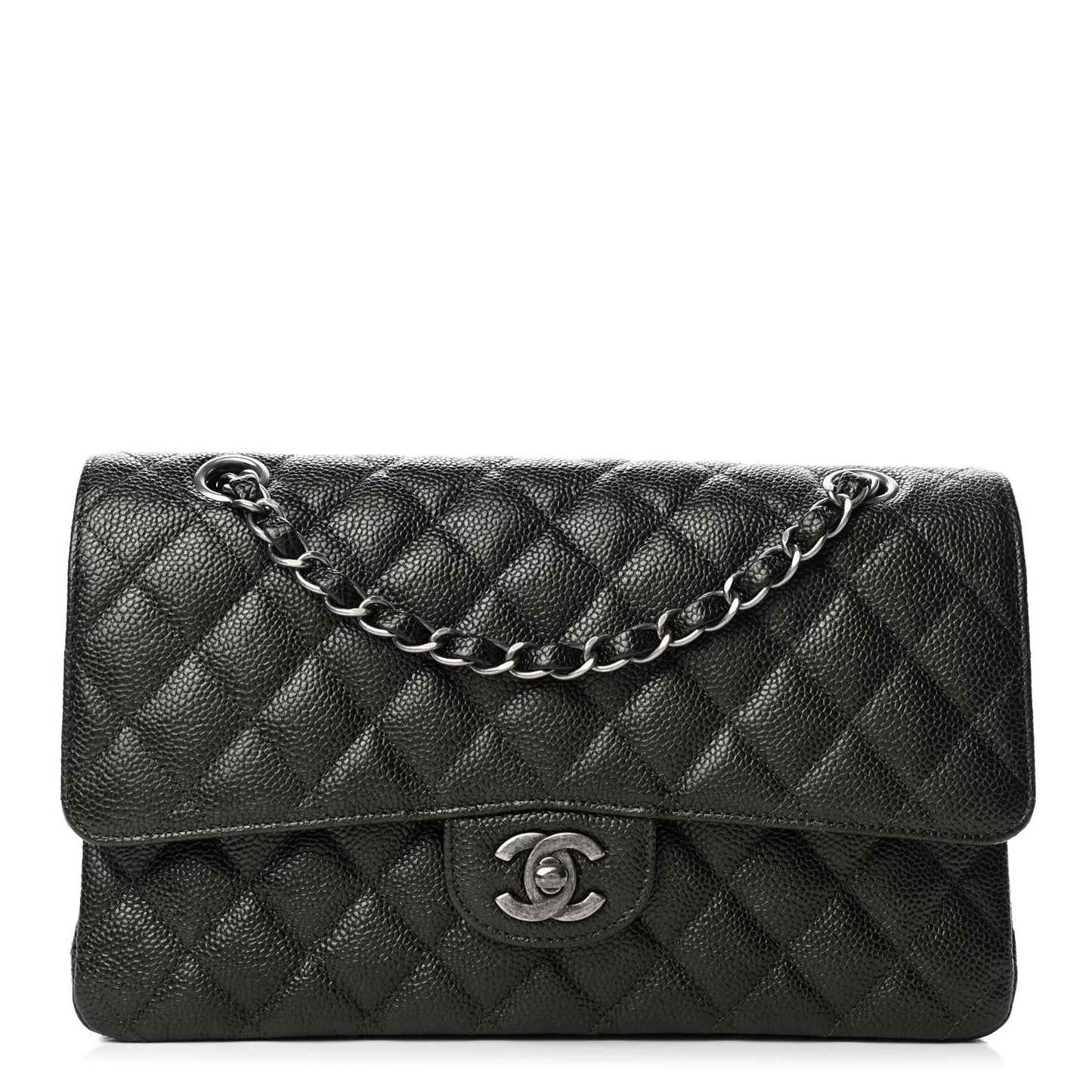 Caviar Quilted Medium Double Flap Black