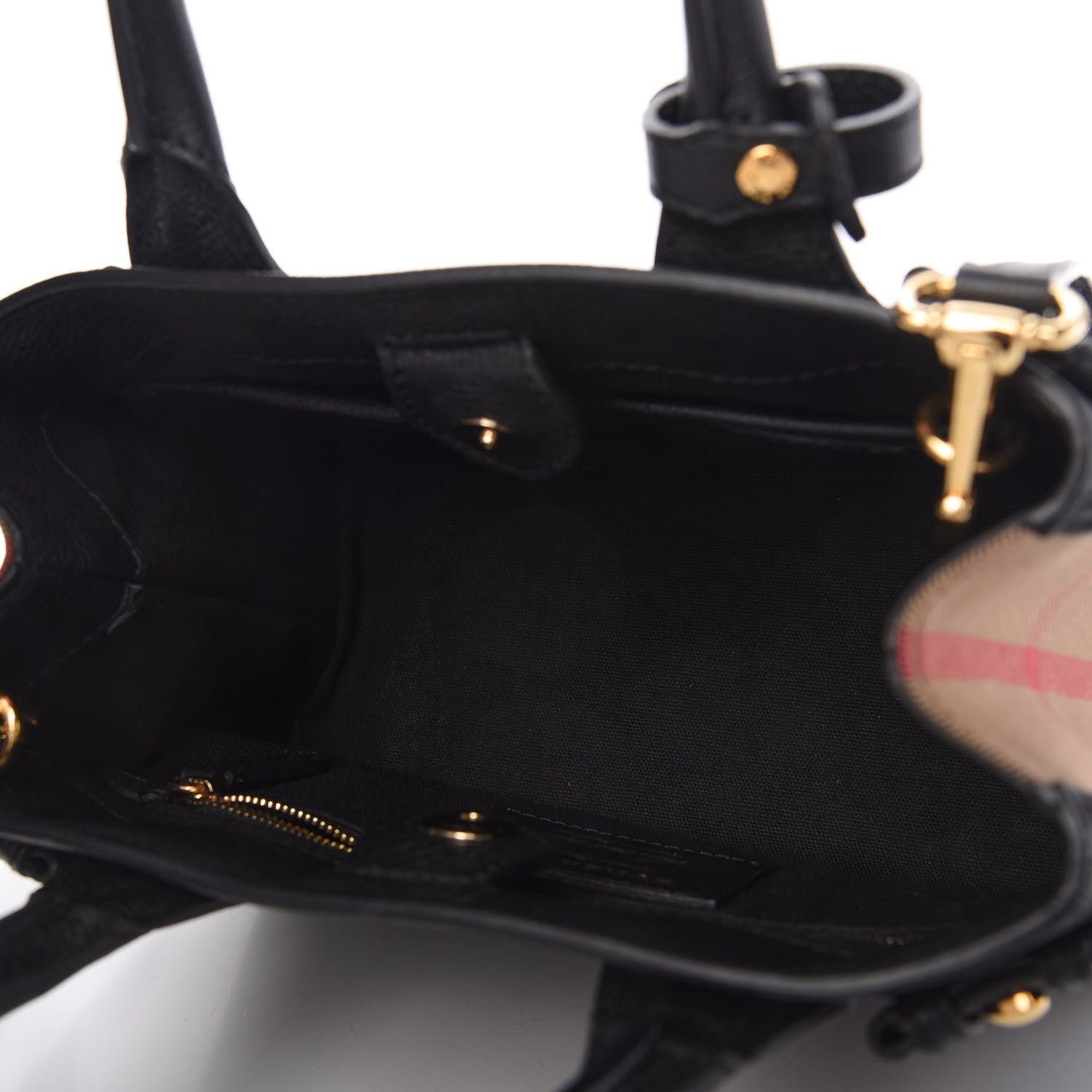 Burberry Grainy Calfskin House Check Small Banner Tote Black 5 of 10