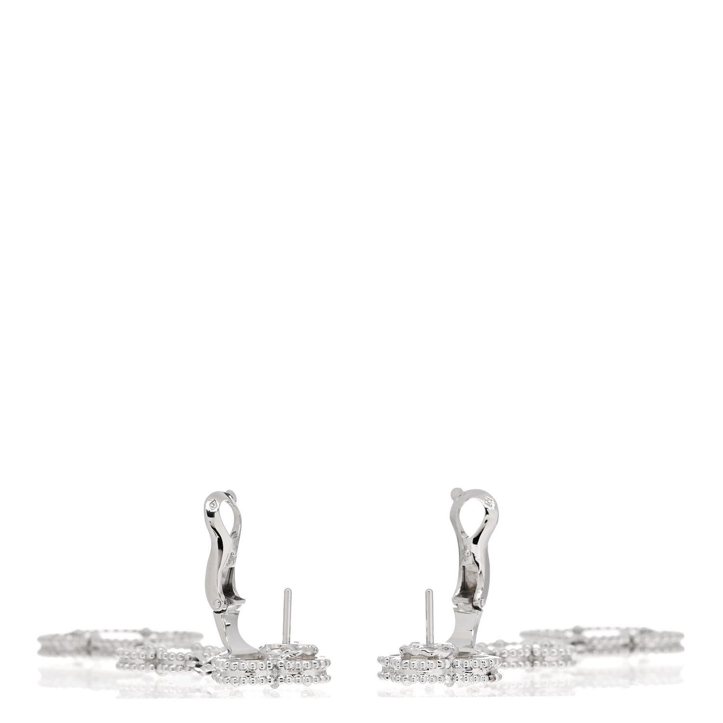 18K White Gold Mother of Pearl Chalcedony 3 Motifs Magic Alhambra Earrings