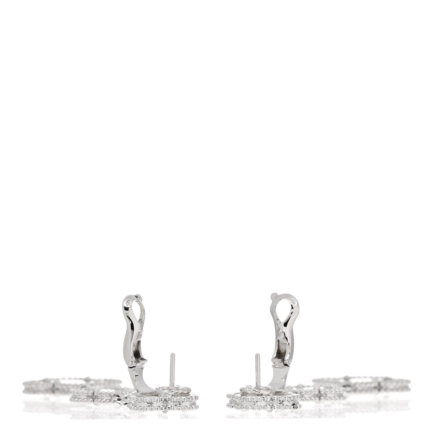 Van Cleef & Arpels 18K White Gold Mother of Pearl Chalcedony 3 Motifs Magic Alhambra Earrings 3 of 5