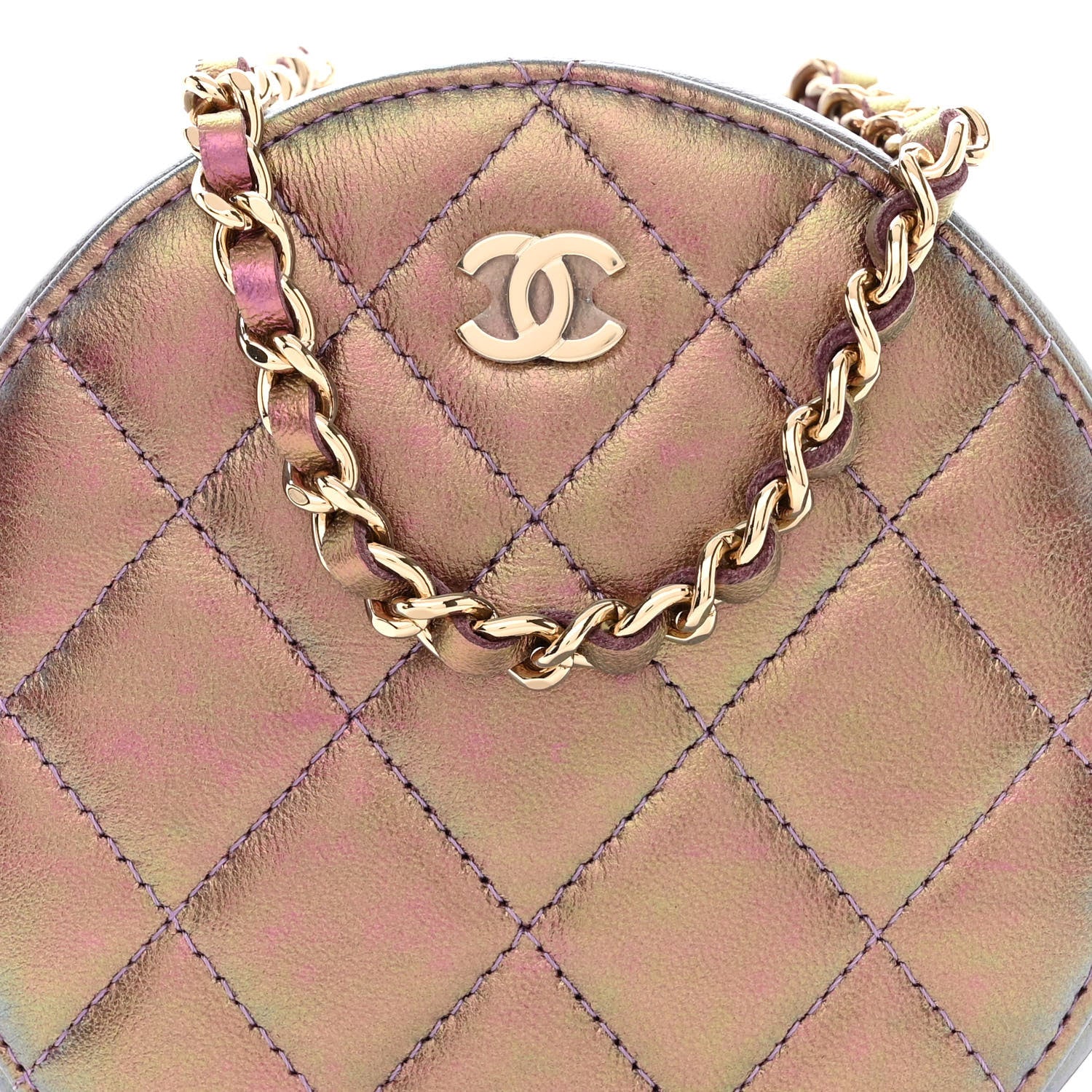 Chanel Iridescent Lambskin Quilted Round Clutch With Chain Purple 8 of 11