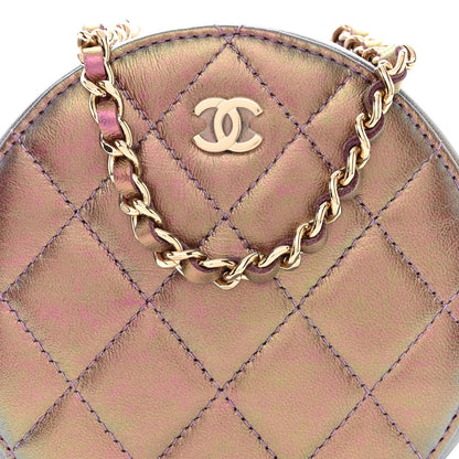 Chanel Iridescent Lambskin Quilted Round Clutch With Chain Purple 8 of 11