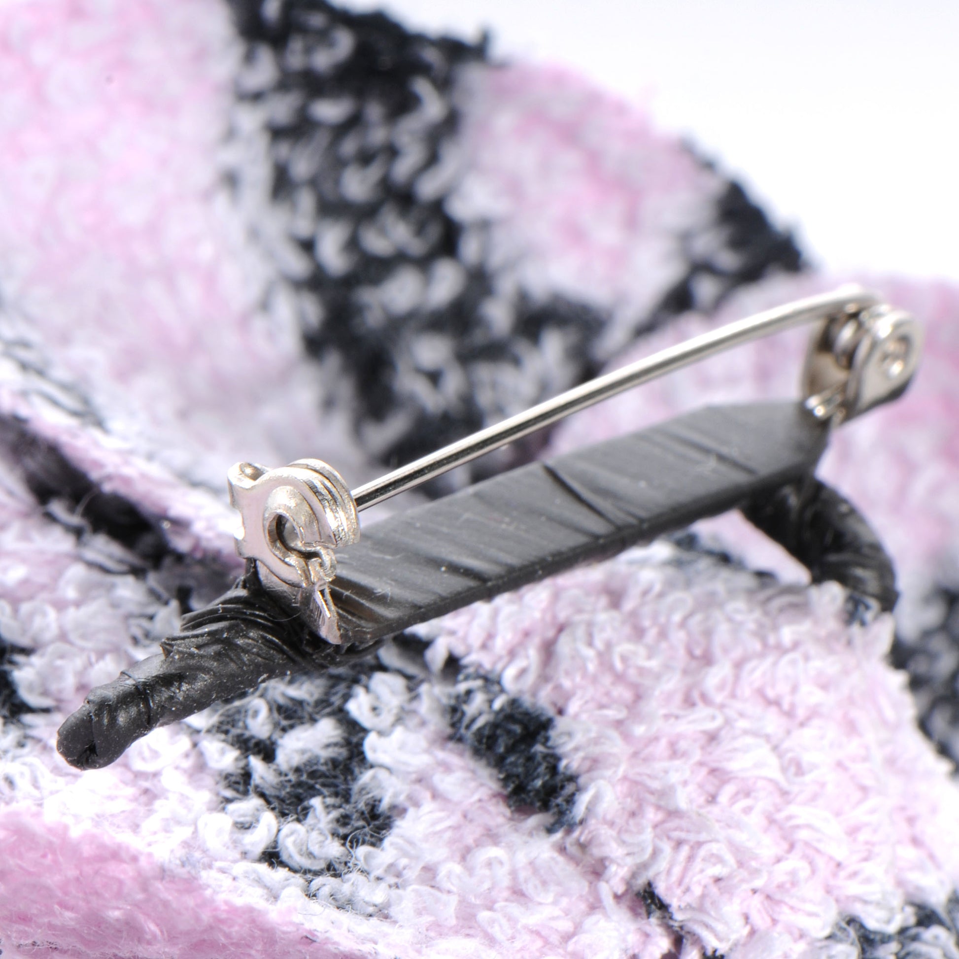 Chanel Fantasy Tweed Camellia Pin Brooch Pink Black 3 of 4