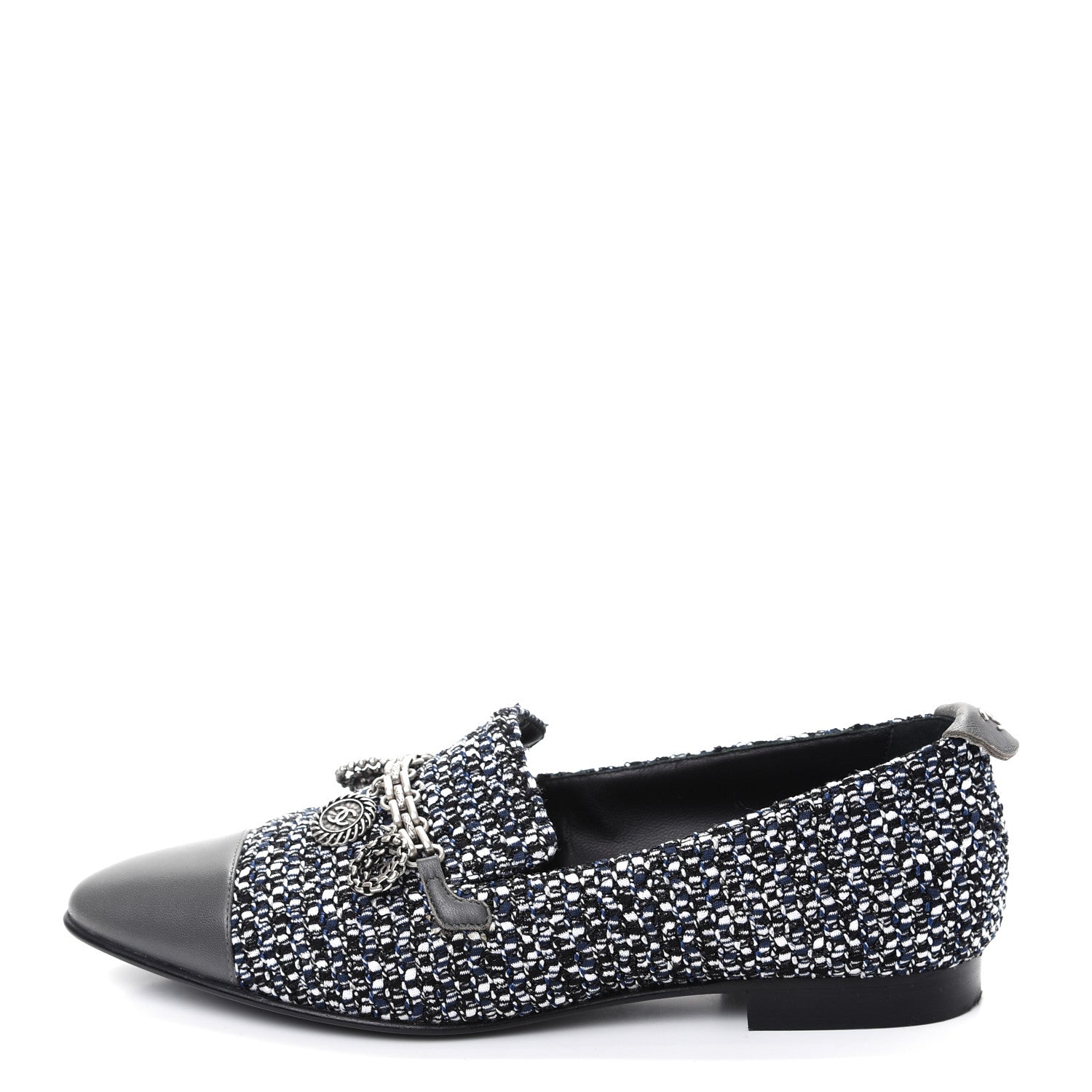 Chanel Tweed Lambskin Cap Toe Charm Loafers 36.5 Black Multicolor 1 of 10