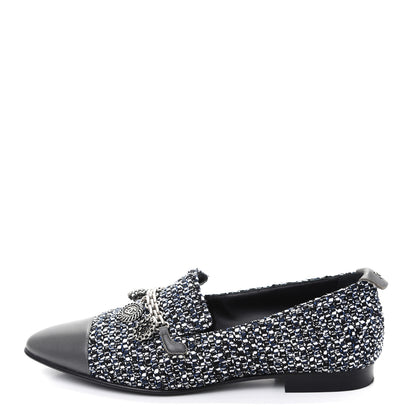 Chanel Tweed Lambskin Cap Toe Charm Loafers 36.5 Black Multicolor 1 of 10