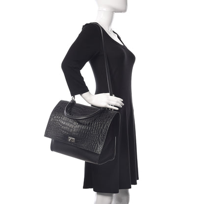 Givenchy Calfskin Crocodile Embossed Medium Shark Lock Satchel Black 2 of 11