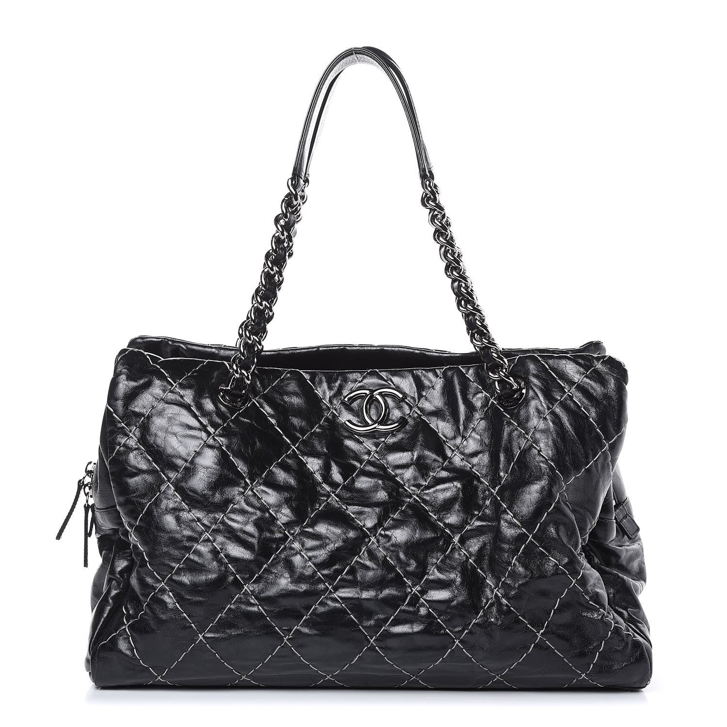 Chanel Glazed Goatskin Double Contrast Stitch Large Tote Black 1 of 14
