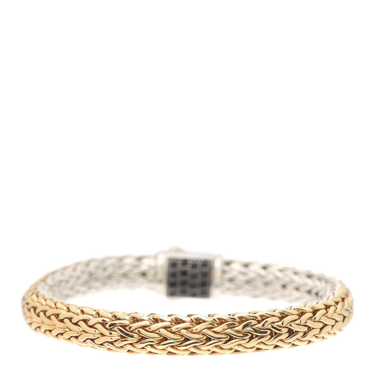 Sterling Silver 18K Yellow Gold Diamond Black Sapphire 7.5mm Classic Chain Reversible Icon Bracelet