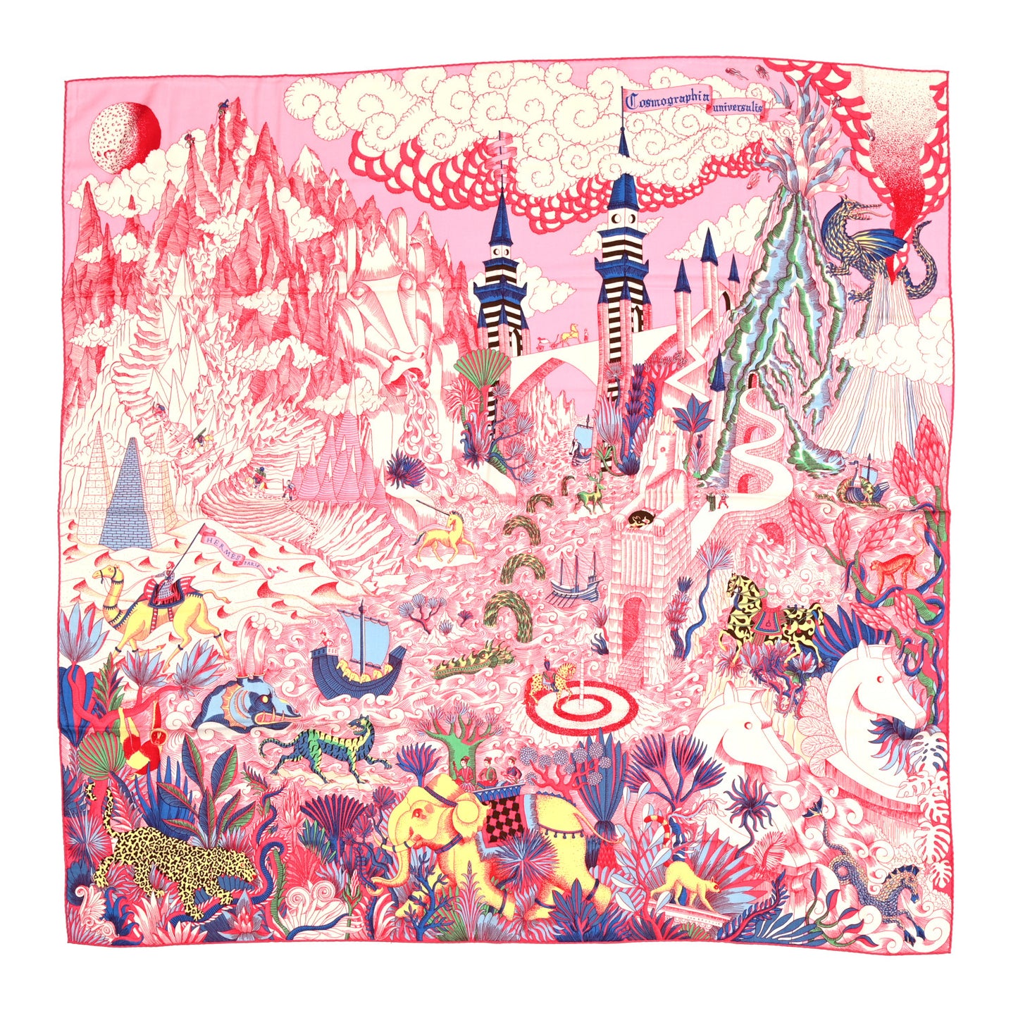 Cashmere Silk Cosmographia Universalis Shawl 140 Rose White Bleu