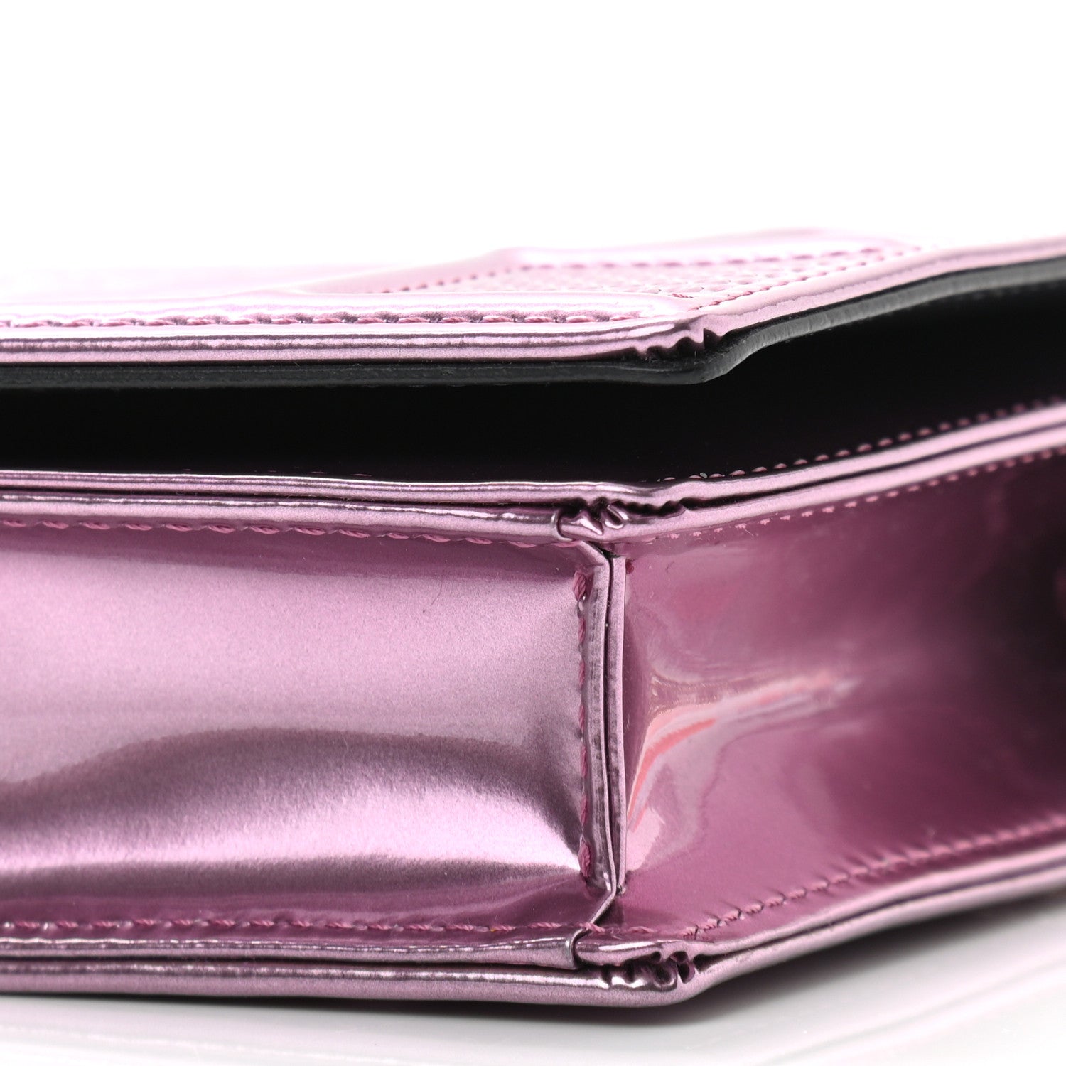 Christian Dior Metallic Patent Micro-Cannage Diorama Wallet on Chain Pouch Pink 9 of 10