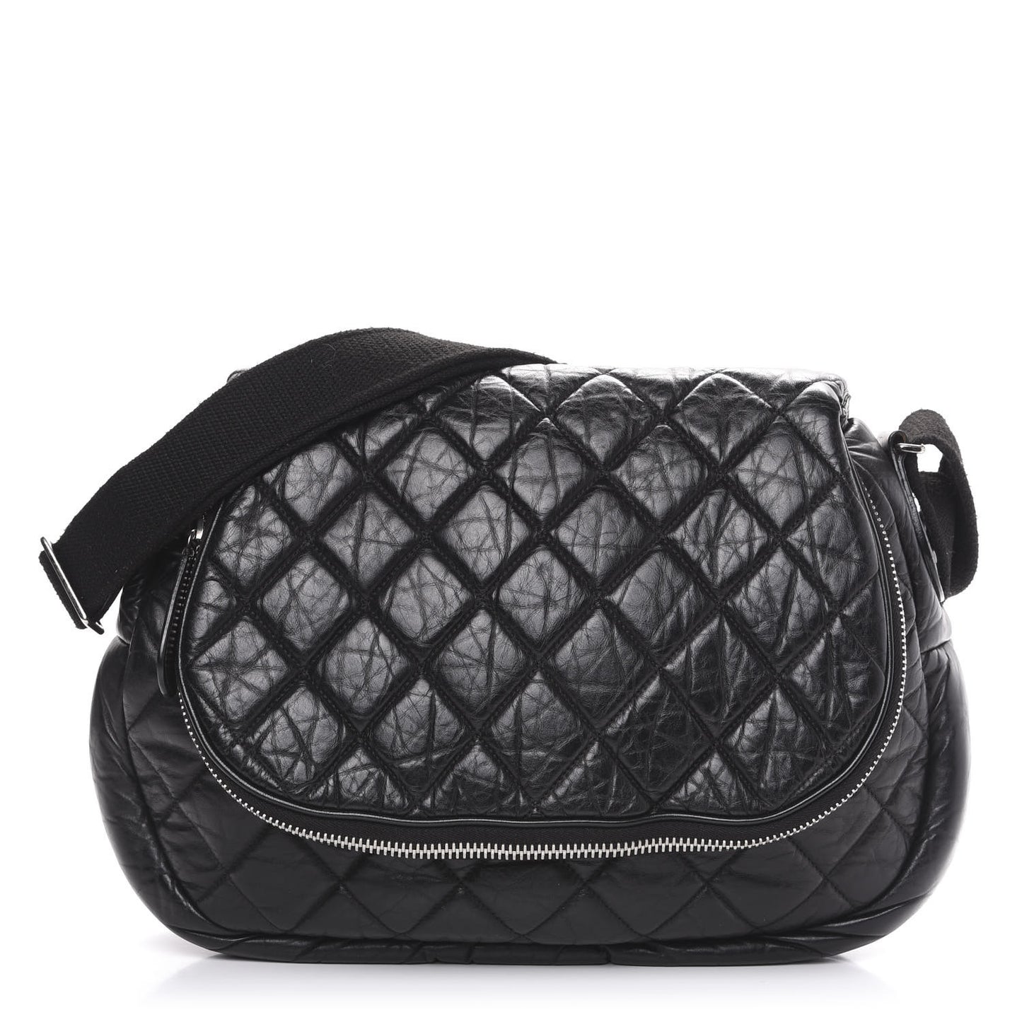 Aged Calfskin Quilted Expandable Messenger Black