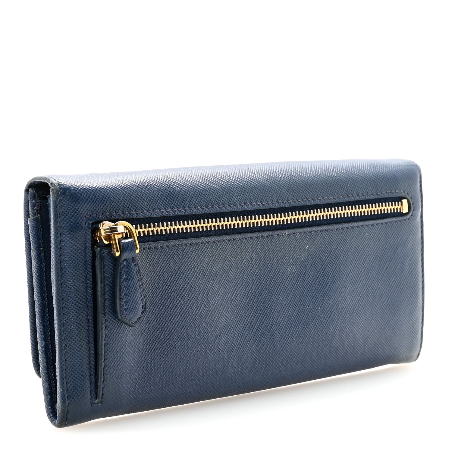 Prada Saffiano Metal Continental Flap Travel Wallet Bluette 3 of 6